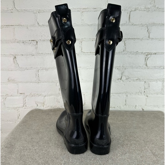 Coach Talia Tall Rain Boot in Glossy Black Women’s Size 8 - Picture 3 of 10